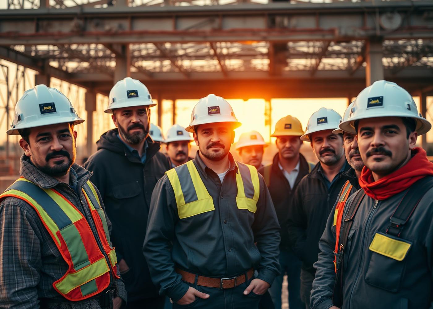 Construction crew on jobsite at sunrise